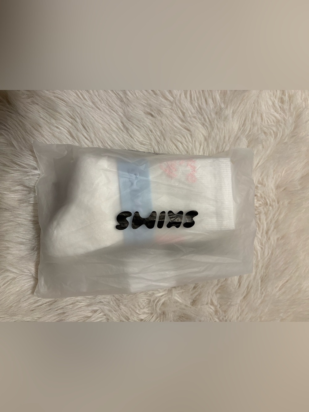 SKIMS Wedding Collection.White Crew Socks with Light Blue and Pink Accents
